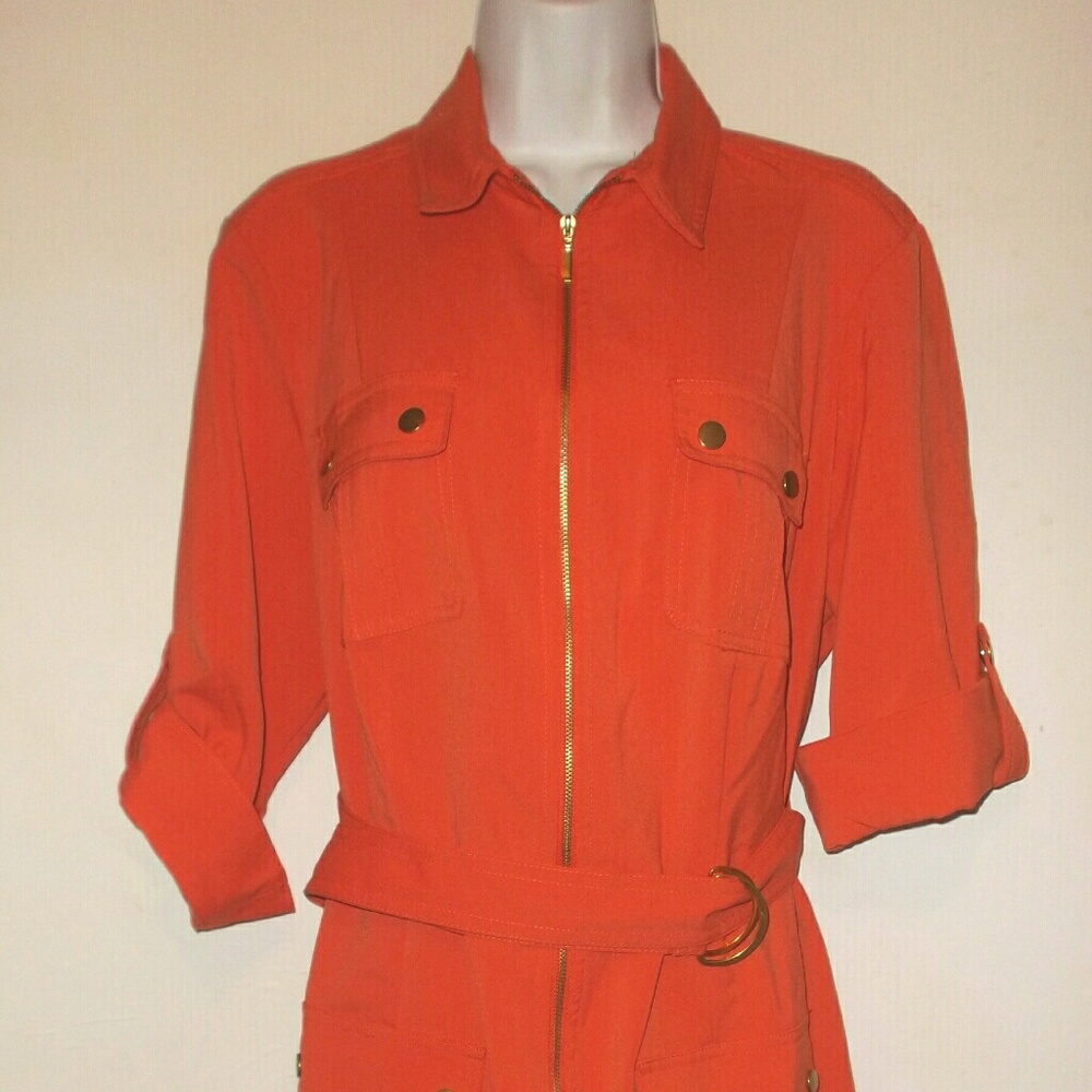 Sharagano Orange Zip-Front Midi Dress